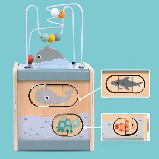 5 in 1 Wooden Activity Cube - Ocean Themed