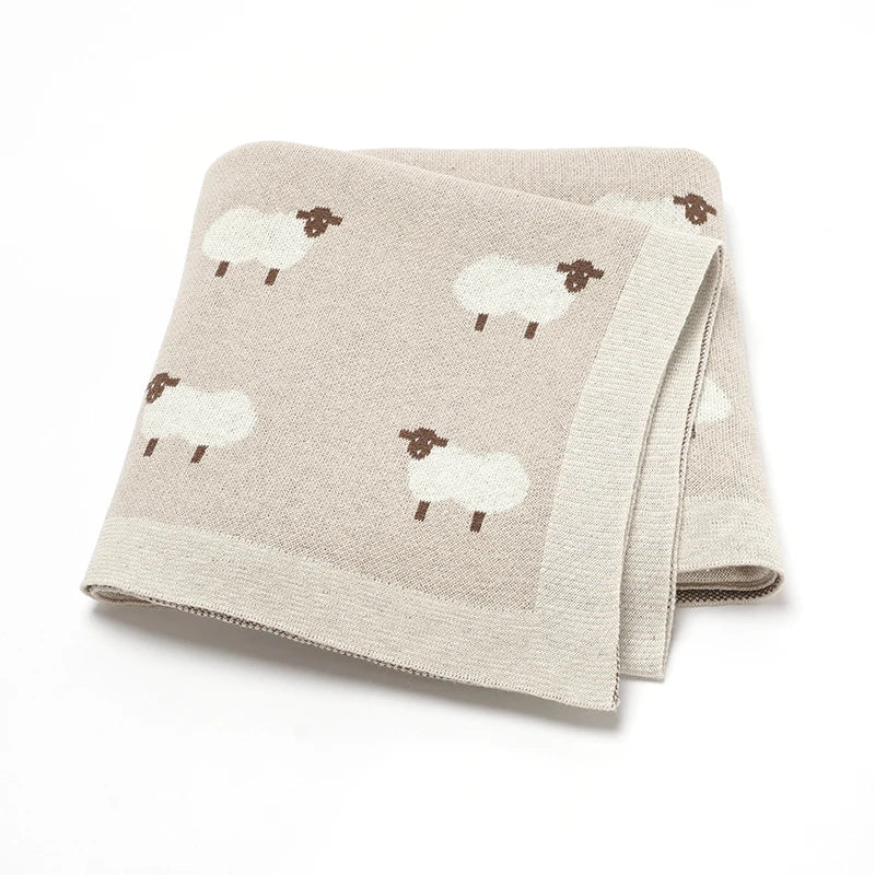 Sheep Print 100% Cotton Knit Baby Blanket