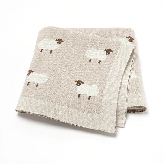 Sheep Print 100% Cotton Knit Baby Blanket