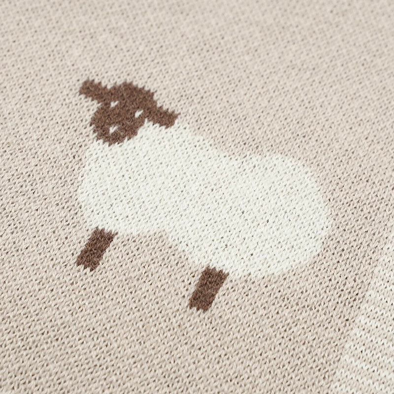 Sheep Print 100% Cotton Knit Baby Blanket