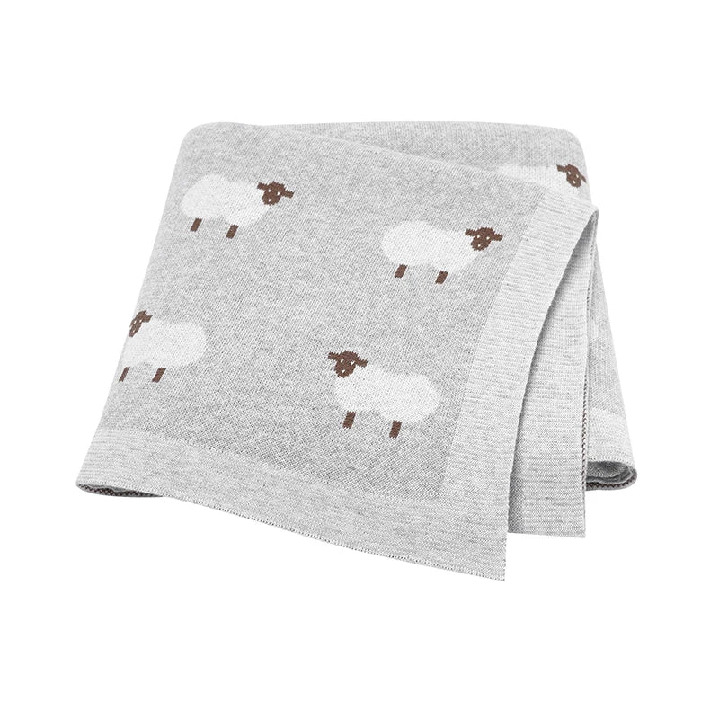 Sheep Print 100% Cotton Knit Baby Blanket