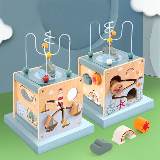 5 in 1 Wooden Activity Cube - Ocean Themed