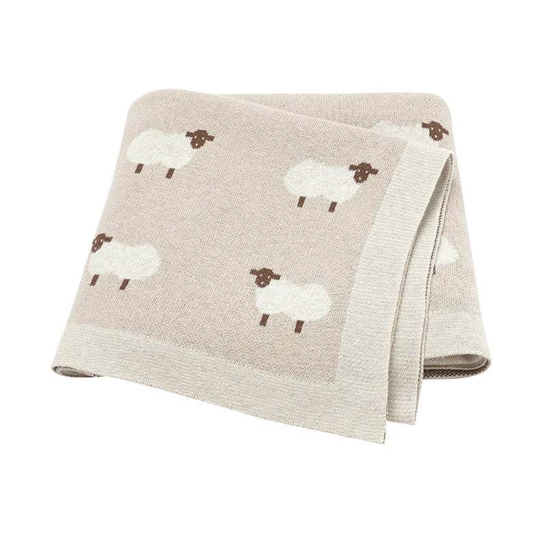 Sheep Print 100% Cotton Knit Baby Blanket