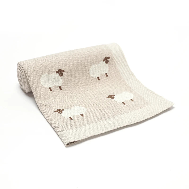 Sheep Print 100% Cotton Knit Baby Blanket