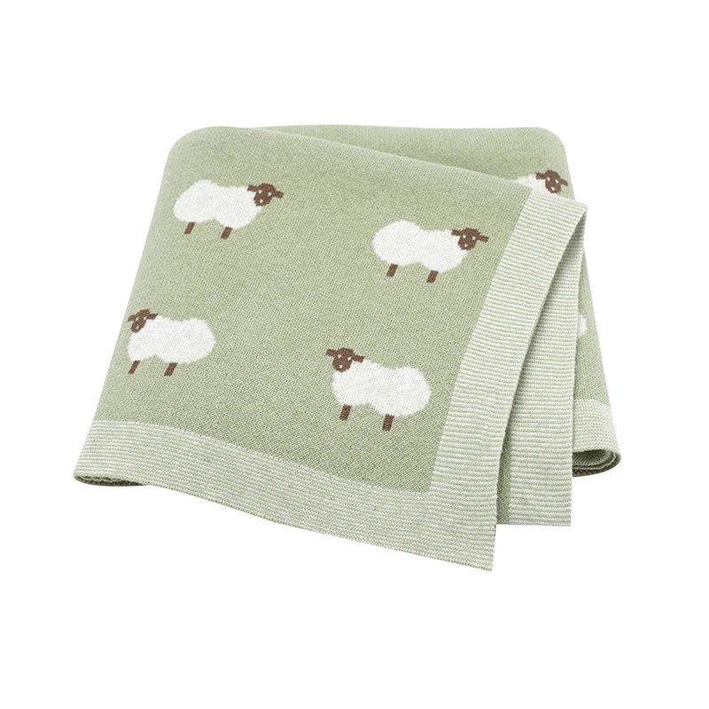 Sheep Print 100% Cotton Knit Baby Blanket